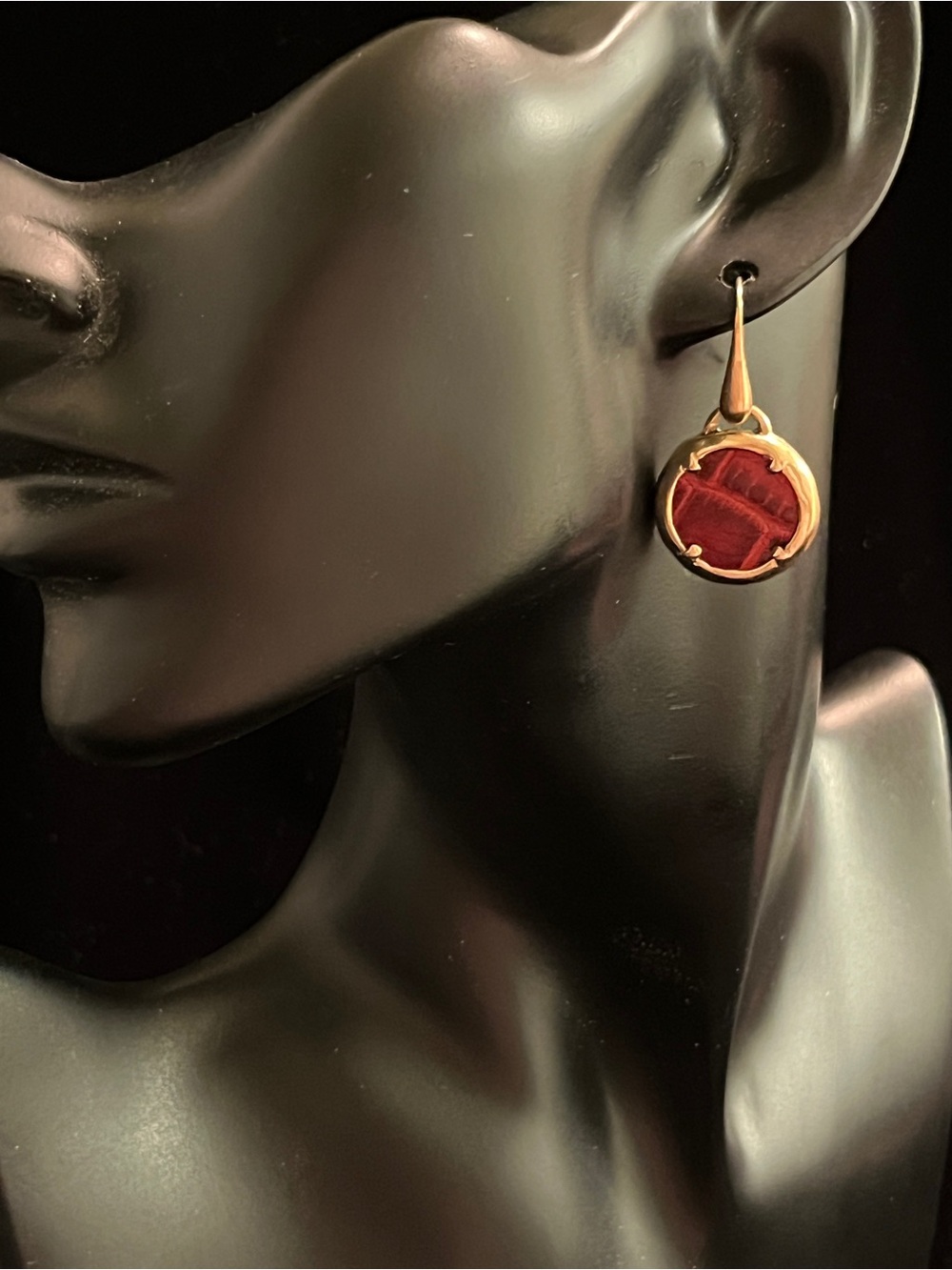 Patricia Nash Embossed Croc Deep Red Leather Gold Tone Drop Earrings